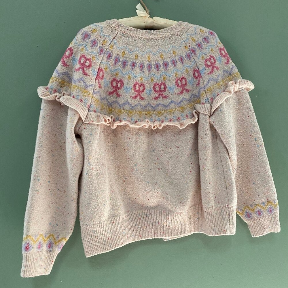 Vintage Cardigan Knited Sweater  Sz: Med  So So So Cute Bow/Floral Print Button - Picture 5 of 6